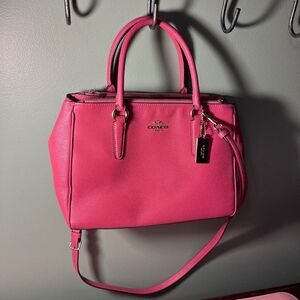 Coach Dark Pink Gold Zippers Purse Bag VERY NCE Crossbody OR Hand Held